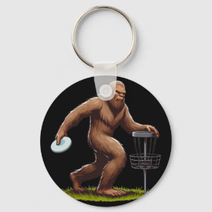 Bigfoot Playing Disc Golf Funny Disc Golfer Player Key Ring