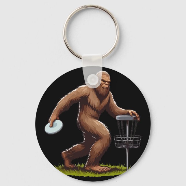 Bigfoot Playing Disc Golf Funny Disc Golfer Player Key Ring (Front)