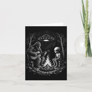 Bigfoot playing guitar campfire alien ufo camping  card