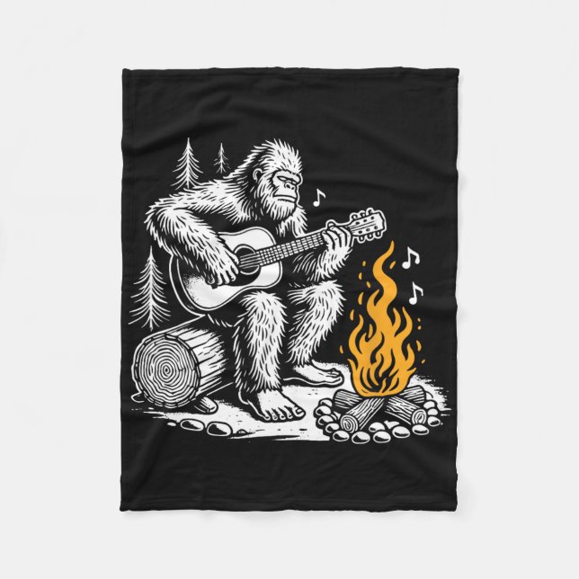 Bigfoot Playing Guitar Campfire Funny Camping Outd Fleece Blanket (Front)