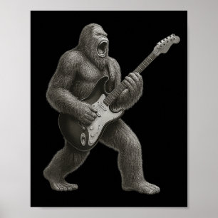 Bigfoot Playing Guitar Rock And Roll Gift Men Wome Poster