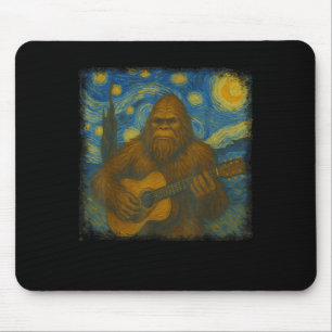 Bigfoot Playing Guitar Van Gogh Starry Night Style Mouse Mat