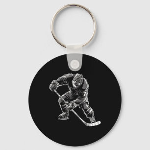 Bigfoot Playing Hockey Player Funny Sasquatch Hock Key Ring