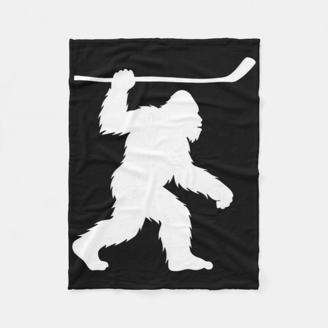 Bigfoot Plays Hockey Funny Sasquatch Sports  Fleece Blanket (Front)
