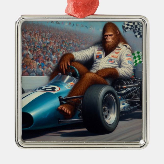 Bigfoot Racecar Metal Tree Decoration (Front)