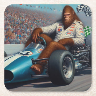 Bigfoot Racecar Square Paper Coaster