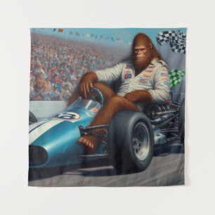 Bigfoot Racecar Tapestry