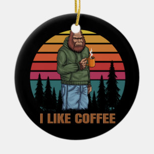bigfoot relaxing drink coffee retro ceramic tree decoration