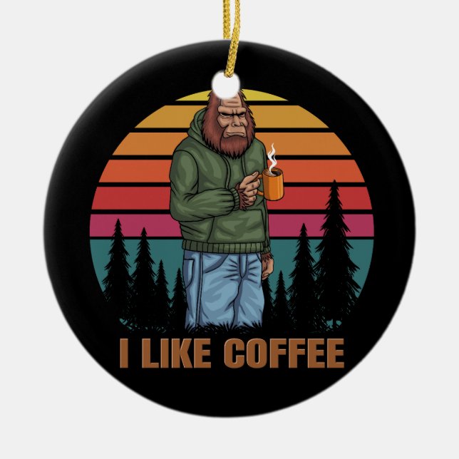 bigfoot relaxing drink coffee retro ceramic tree decoration (Front)