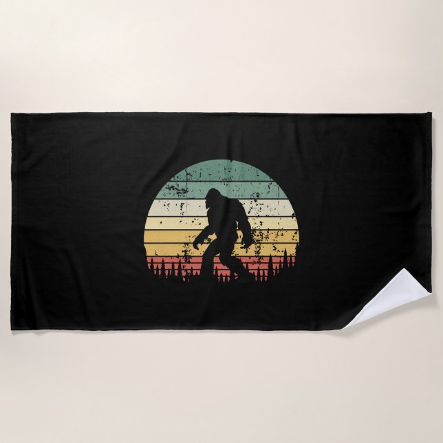 Bigfoot Retro Sunset Gift Beach Towel (Front)