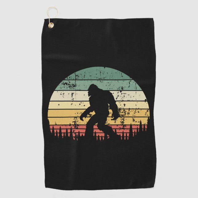Bigfoot Retro Sunset Gift Golf Towel (Front)
