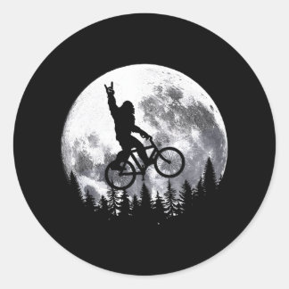 Bigfoot Ridding Mountain Bike on Moon Cycling Classic Round Sticker