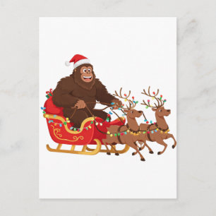 Bigfoot Riding a Christmas Sleigh Through the Snow Postcard