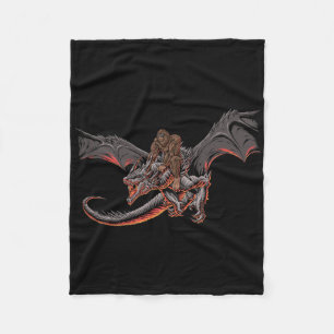 Bigfoot Riding A Dragon Looking At Dinosaurs - Sas Fleece Blanket