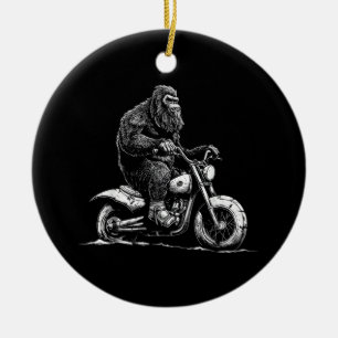 Bigfoot Riding A Motorcycle Bike Funny Sasquatch M Ceramic Tree Decoration