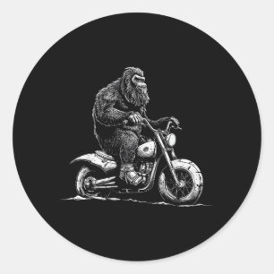 Bigfoot Riding A Motorcycle Bike Funny Sasquatch M Classic Round Sticker