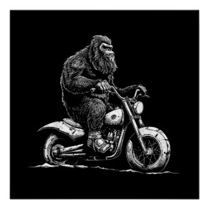 Bigfoot Riding A Motorcycle Bike Funny Sasquatch M Poster