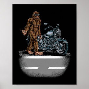 Bigfoot Riding A Motorcycle Bike Trying To Hitch A Poster