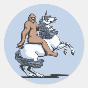 Bigfoot Riding a Unicorn Classic Round Sticker