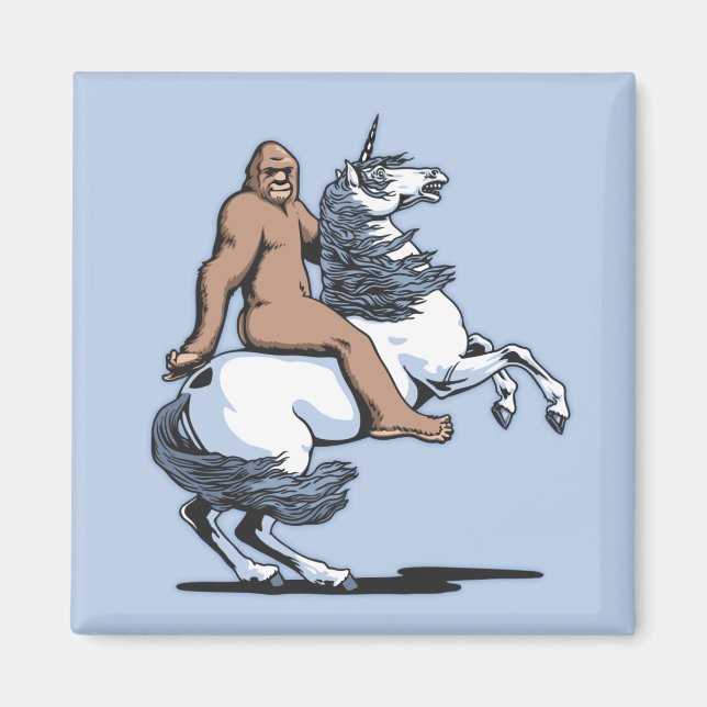 Bigfoot Riding a Unicorn Magnet (Front)