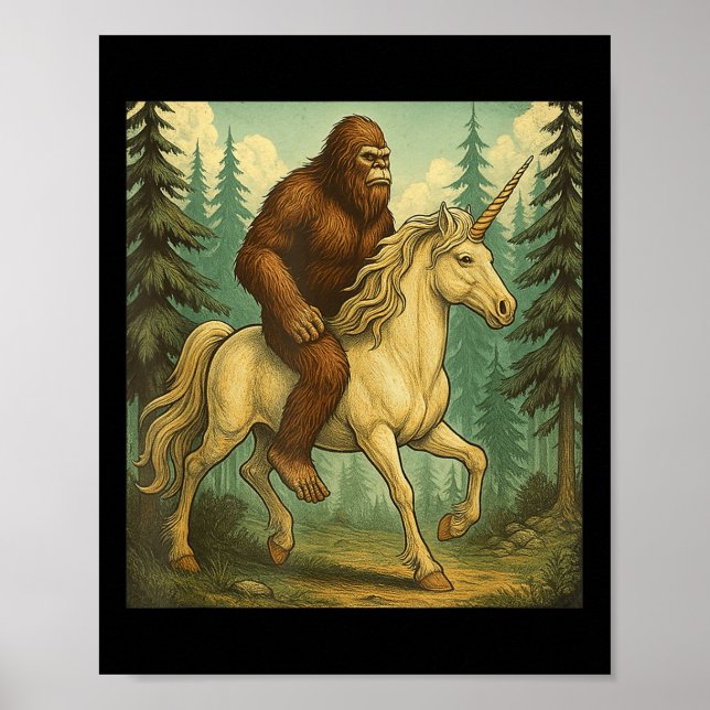 Bigfoot Riding A Unicorn Shirt Men Women Kids Sasq Poster (Front)