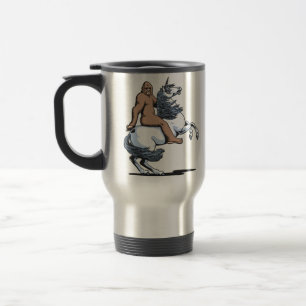 Bigfoot Riding a Unicorn Travel Mug