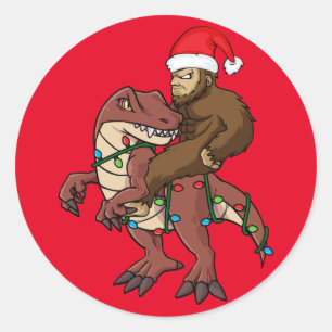 Bigfoot Riding Dinosaur Christmas Lights Classic Round Sticker
