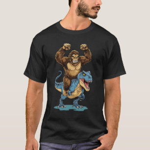 Bigfoot Riding Dinosaur T Rex Funny Men Boys Sasqu T-Shirt