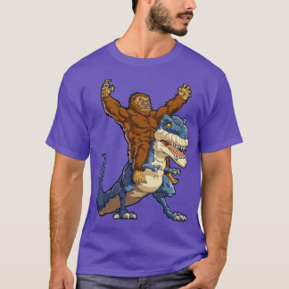 Bigfoot Riding Dinosaur T Rex Funny Men Boys Sasqu T-Shirt