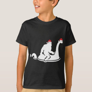 Bigfoot Riding Loch Ness Monster Christmas Funny X T-Shirt