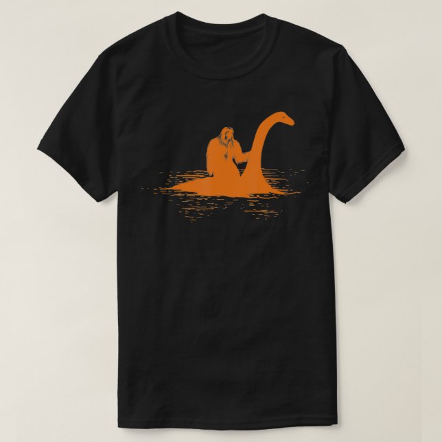 Bigfoot Riding Loch Ness Monster Cute Sasquatch Gi T-Shirt (Design Front)