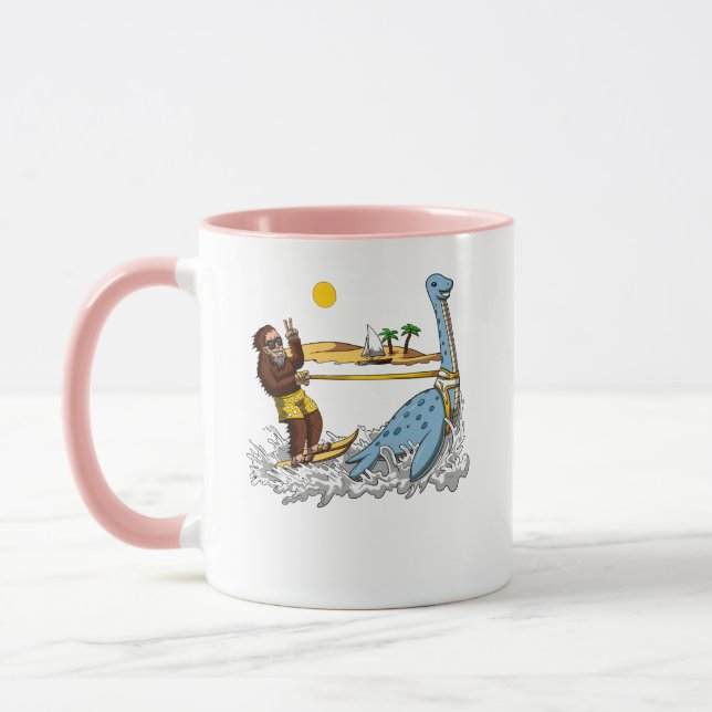 Bigfoot Riding Loch Ness Monster Funny Conspiracy Mug (Left)