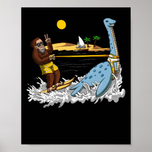 Bigfoot Riding Loch Ness Monster Funny Conspiracy Poster