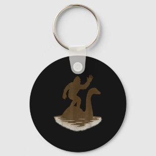 Bigfoot Riding Loch Ness Monster Funny Sasquatch Key Ring