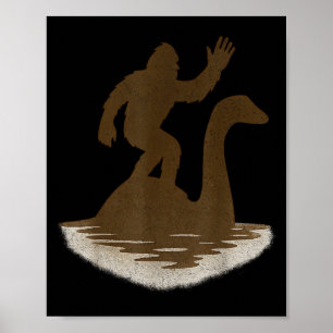 Bigfoot Riding Loch Ness Monster Funny Sasquatch  Poster