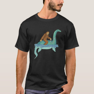 Bigfoot Riding Nessie Sasquatch Loch Ness Monster T-Shirt