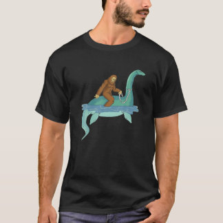 Bigfoot Riding Nessie Sasquatch Loch Ness Monster T-Shirt