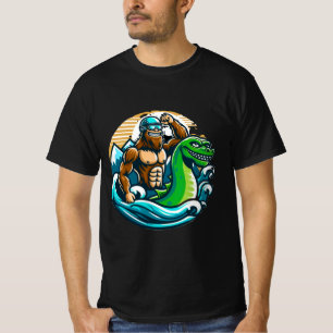 Bigfoot Riding Nessie  T-Shirt