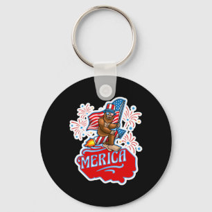 Bigfoot Riding On Firework 4th Of July Independenc Key Ring