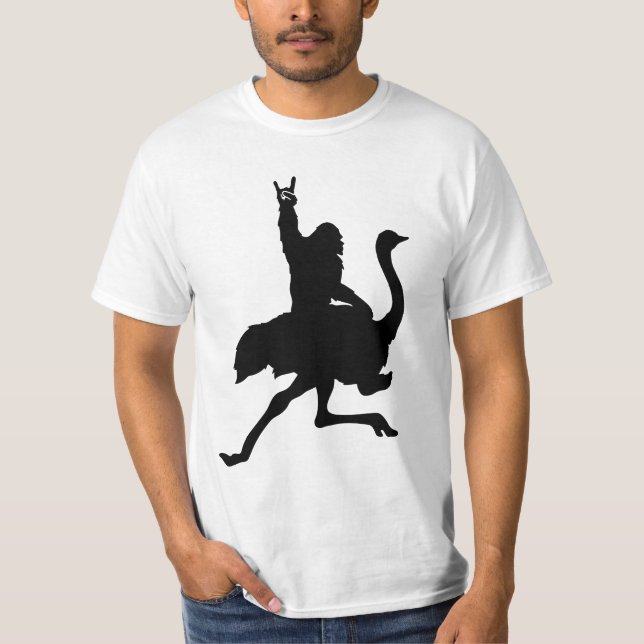 Bigfoot Riding Ostrich T-Shirt (Front)