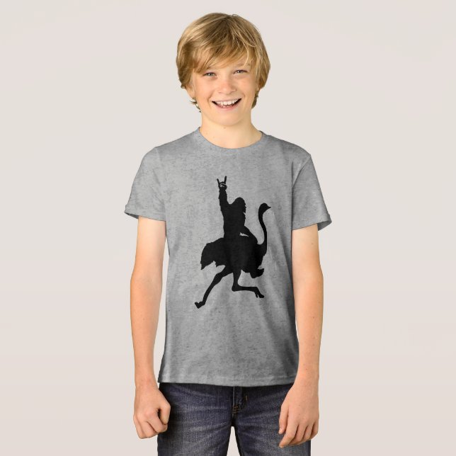 Bigfoot Riding Ostrich Tri-Blend Shirt (Front Full)