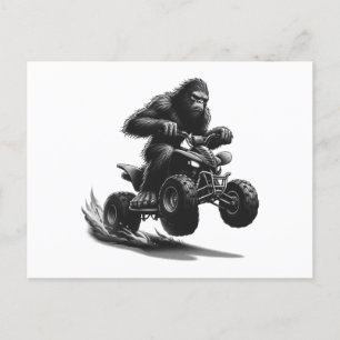 Bigfoot Riding Quad Bike Holiday Postcard