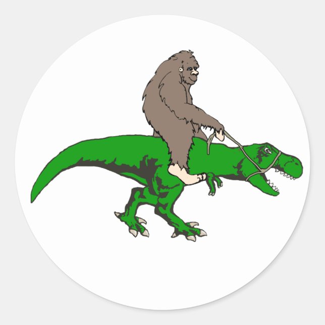 Bigfoot riding T Rex Classic Round Sticker (Front)