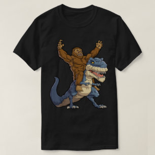 Bigfoot Riding T-Rex Funny Design T-Shirt
