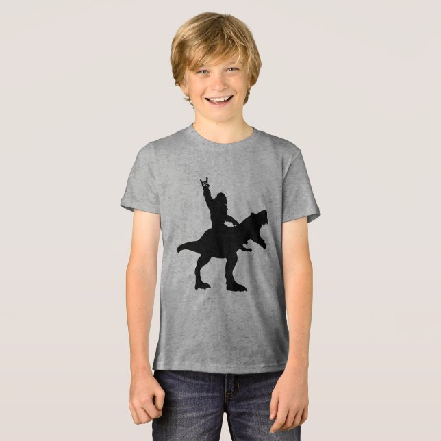 Bigfoot Riding T-Rex   Tri-Blend Shirt (Front Full)