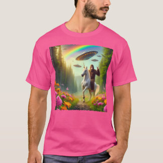 Bigfoot Riding Unicorn Bigfoot Selfie With Ufos We T-Shirt