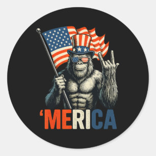 Bigfoot Rock And Roll merica Usa American Flag 4th Classic Round Sticker