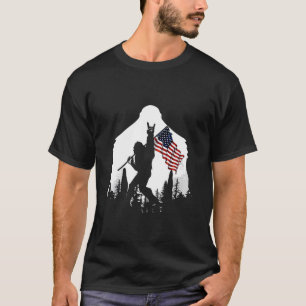 Bigfoot Rock And Roll Silhouette American Flag  T-Shirt