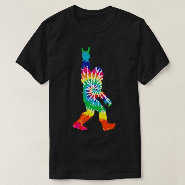 Bigfoot Rock and Roll Tie Dye Sasquatch Believer T-Shirt (Design Front)