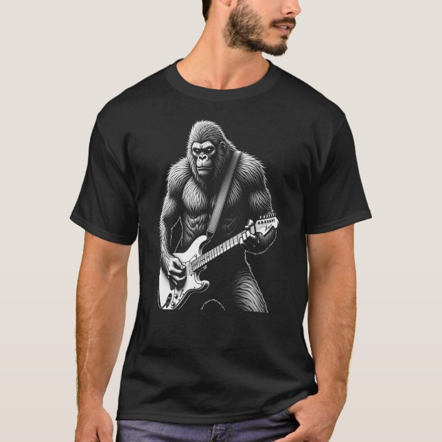 Bigfoot Rock Guitar Funny Men's Graphic T-Shirt (Front)